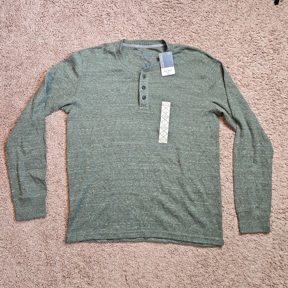 St Johns Bay Henley Shirt Men L Olive Green Long Sleeve Buttons Casual NWT - Picture 1 of 13